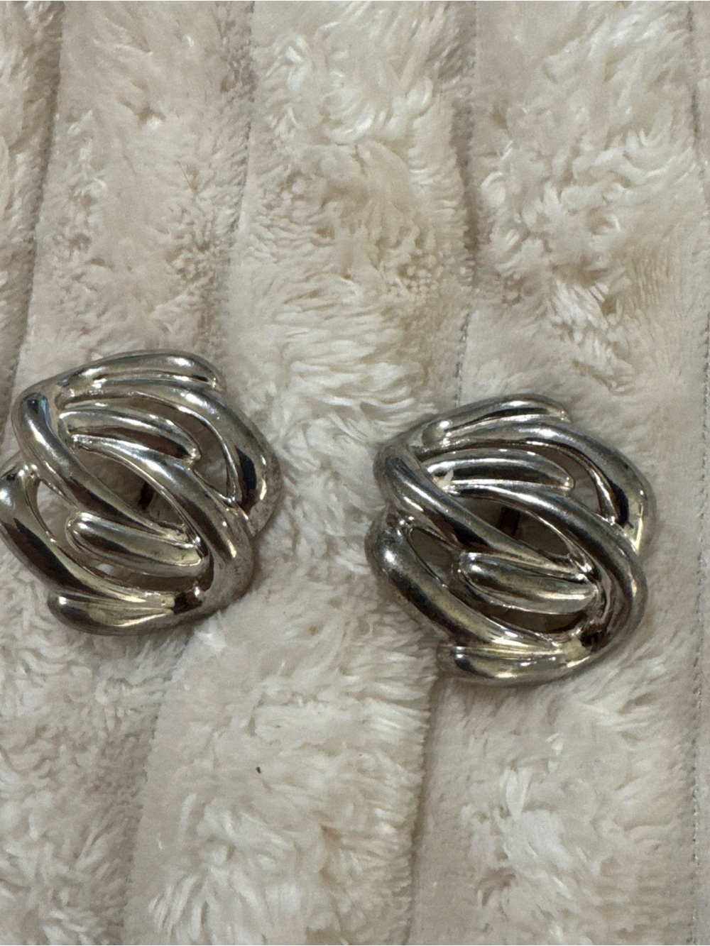 Vintage Givenchy New York Silver Tone Chain Link Knot Clip Omega Back Earrings